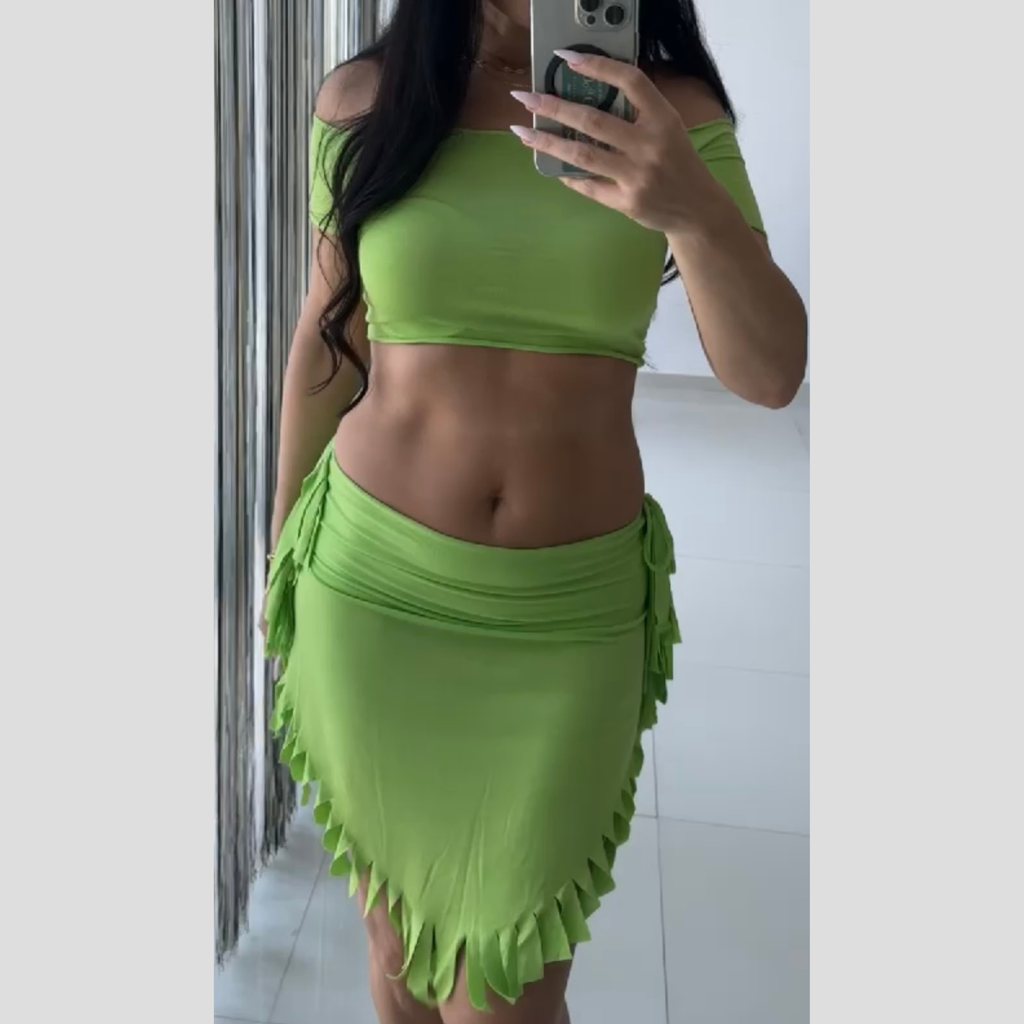 "Pocahontas Set"  (P2 Model) Dance Wear with Adjustable Fringe V-Skirt