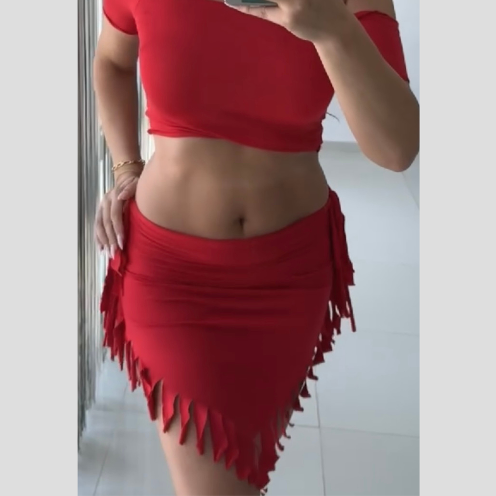 "Pocahontas Set"  (P2 Model) Dance Wear with Adjustable Fringe V-Skirt