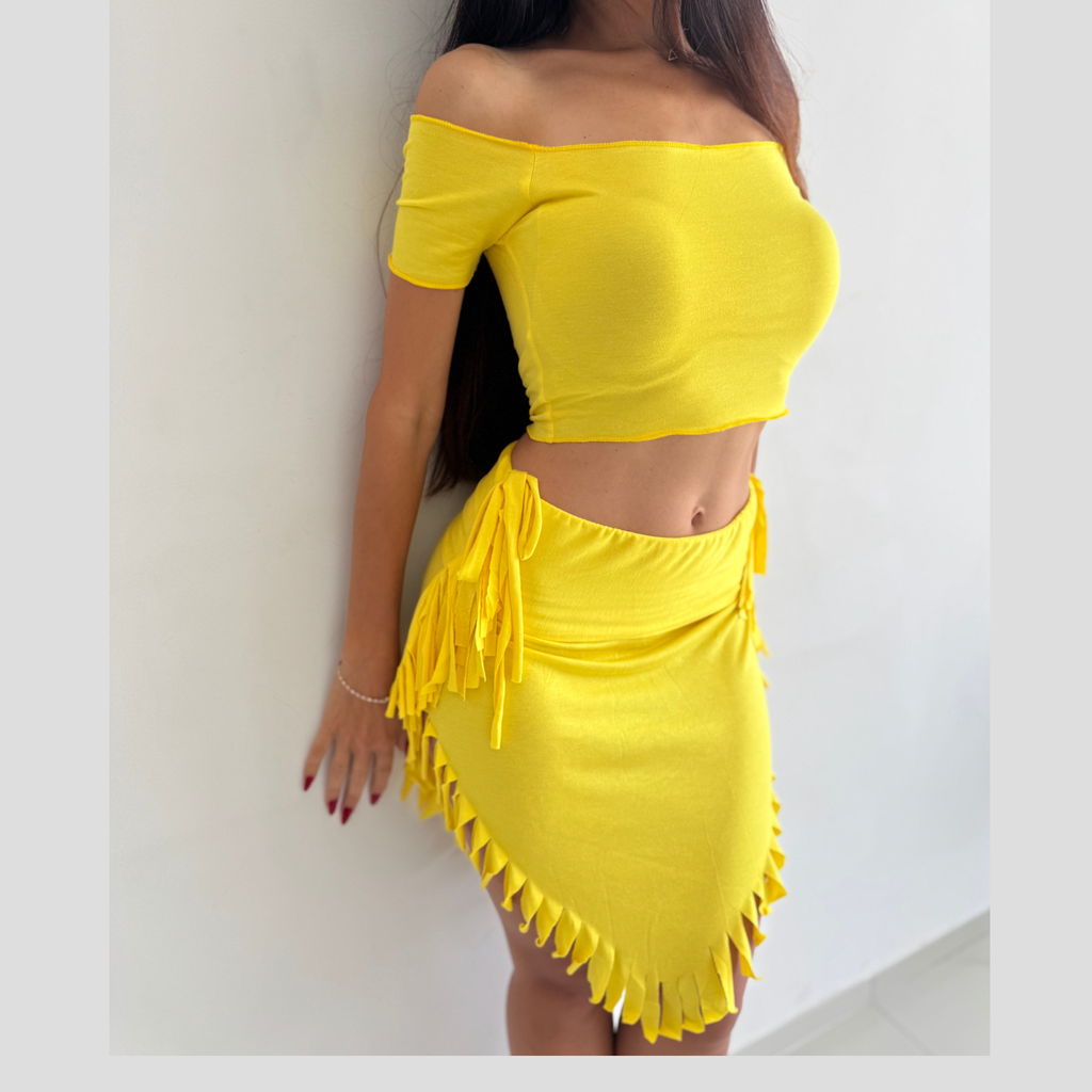 "Pocahontas Set"  (P2 Model) Dance Wear with Adjustable Fringe V-Skirt